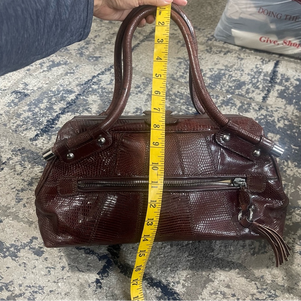 Salvatore Ferragamo Dark Brown Lizard-Embossed Leather Satchel - Picture 7 of 12